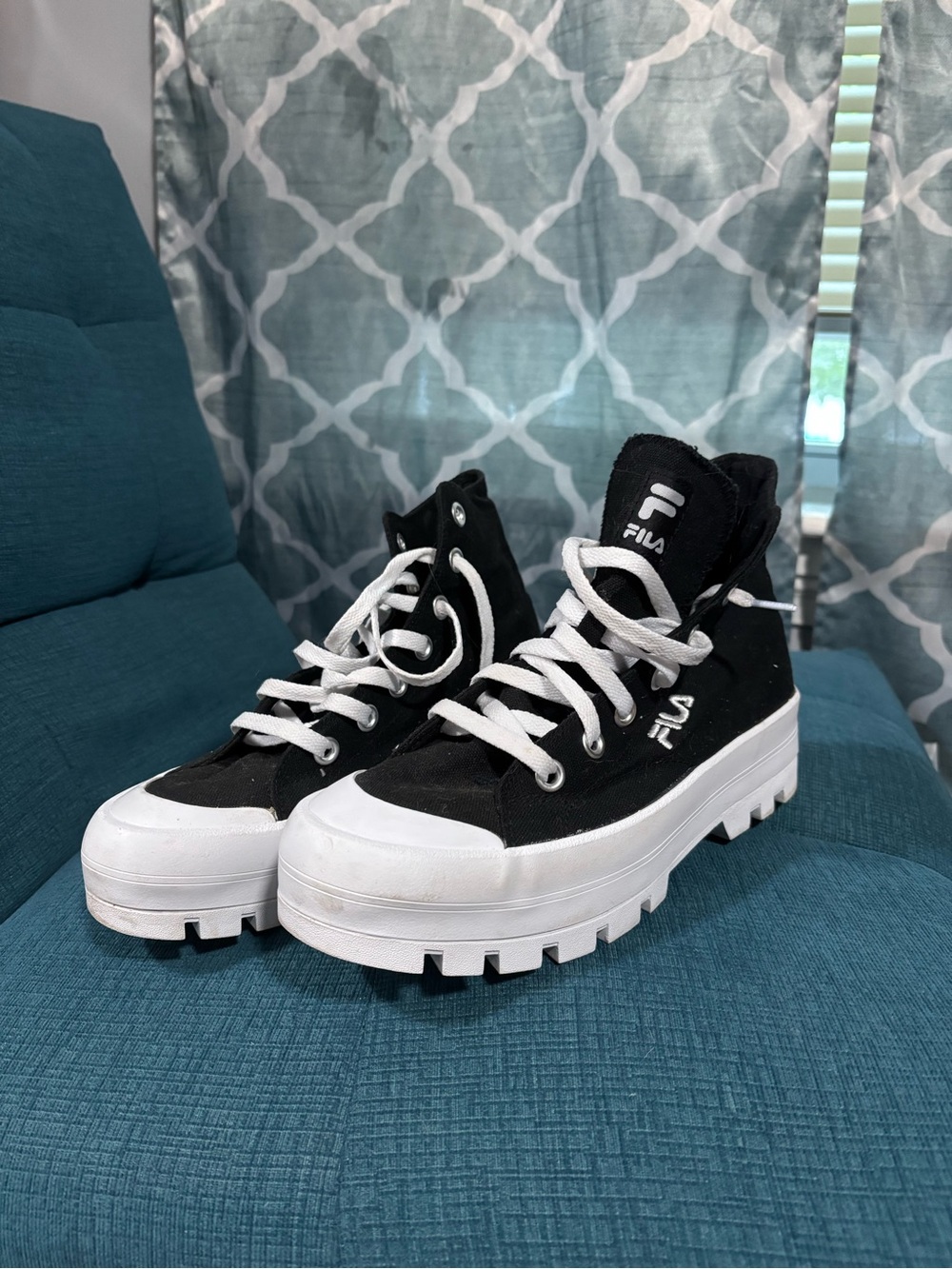 FILA Black & White Lug-Sole High-Top Sneakers